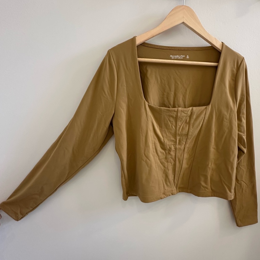 Abercrombie & Fitch Soft Top Long Sleeves Corseted Cropped Square Neck Size XL